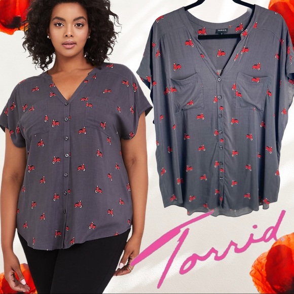 torrid Tops - Torrid Gray Dolman Challis Vespa Scooter Top 2